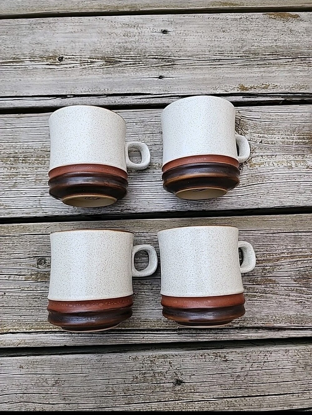 4 Denby Potters Wheel Oatmeal Rust Coffee Mugs 3.75 In.